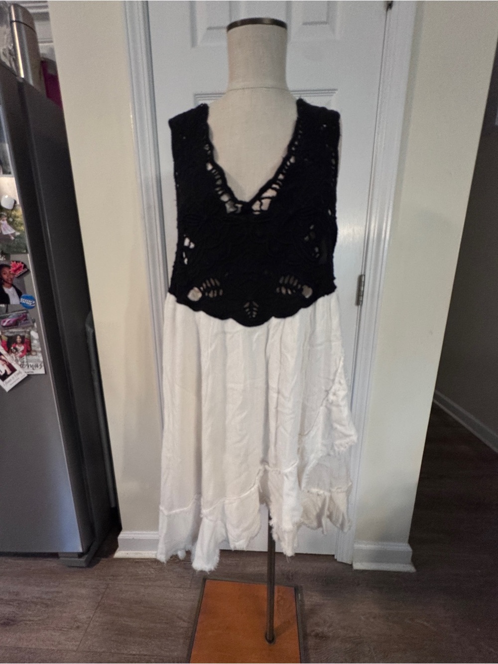 Free People Kissed By The Waves Dress S Black Ivory Lace Open Back Boho Mini - Picture 5 of 12